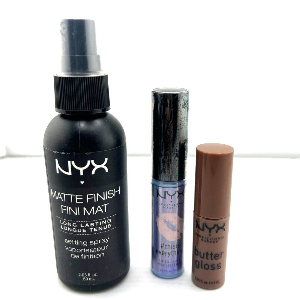 New set of 3 NYX Professional Makeup Setting Spray Lip Oil Lip Gloss